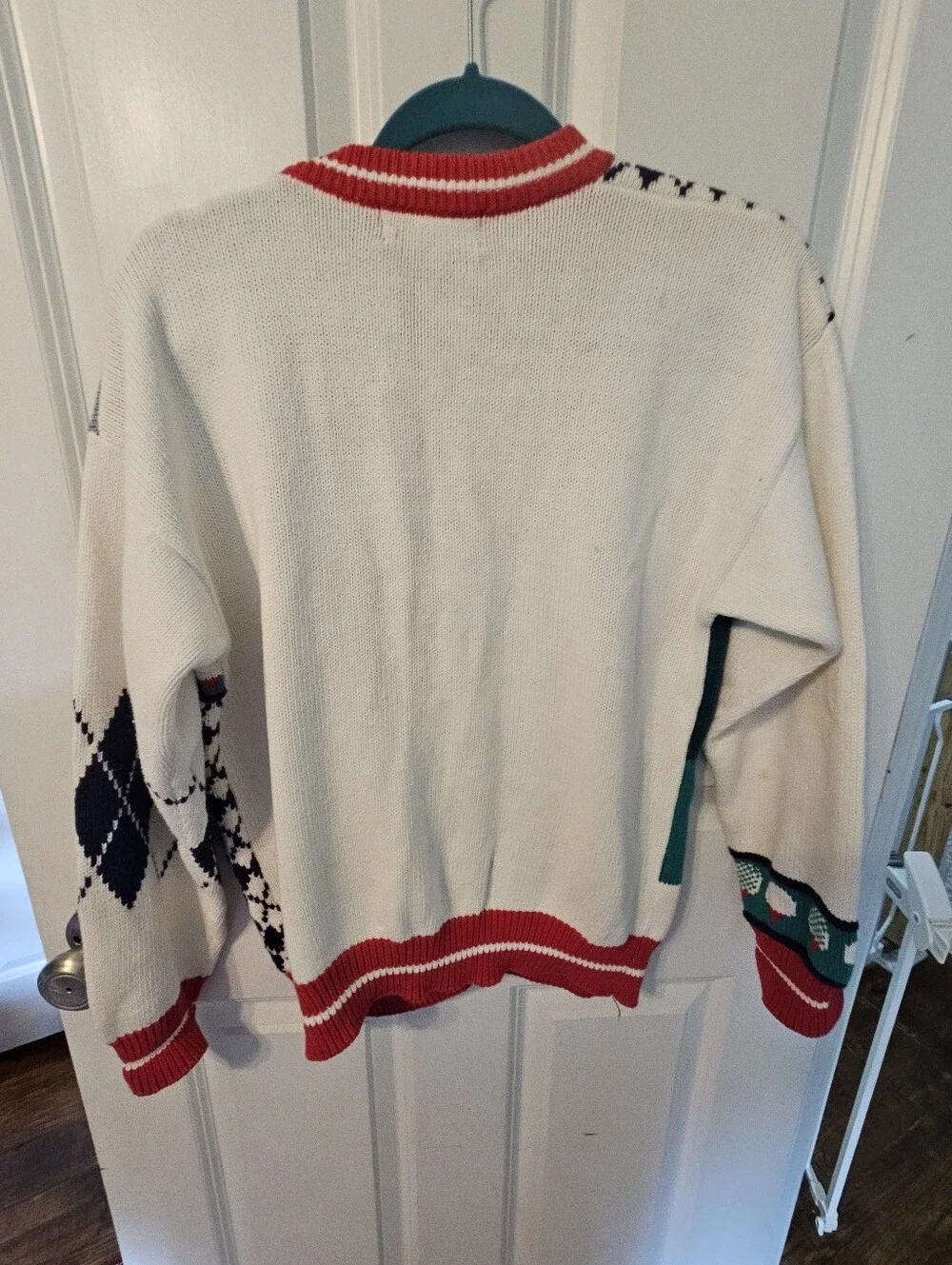 Eddie Bauer 90's Vintage Mixed-Pattern Golf Cardigan Sweater